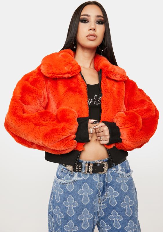 contrast knit faux fur jacket