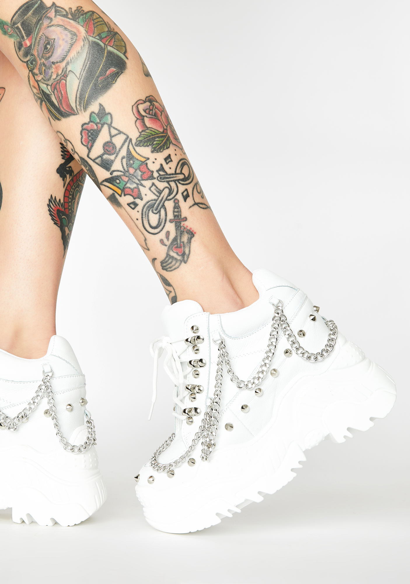 Chain Studded Chunky Platform Sneakers White | Dolls Kill