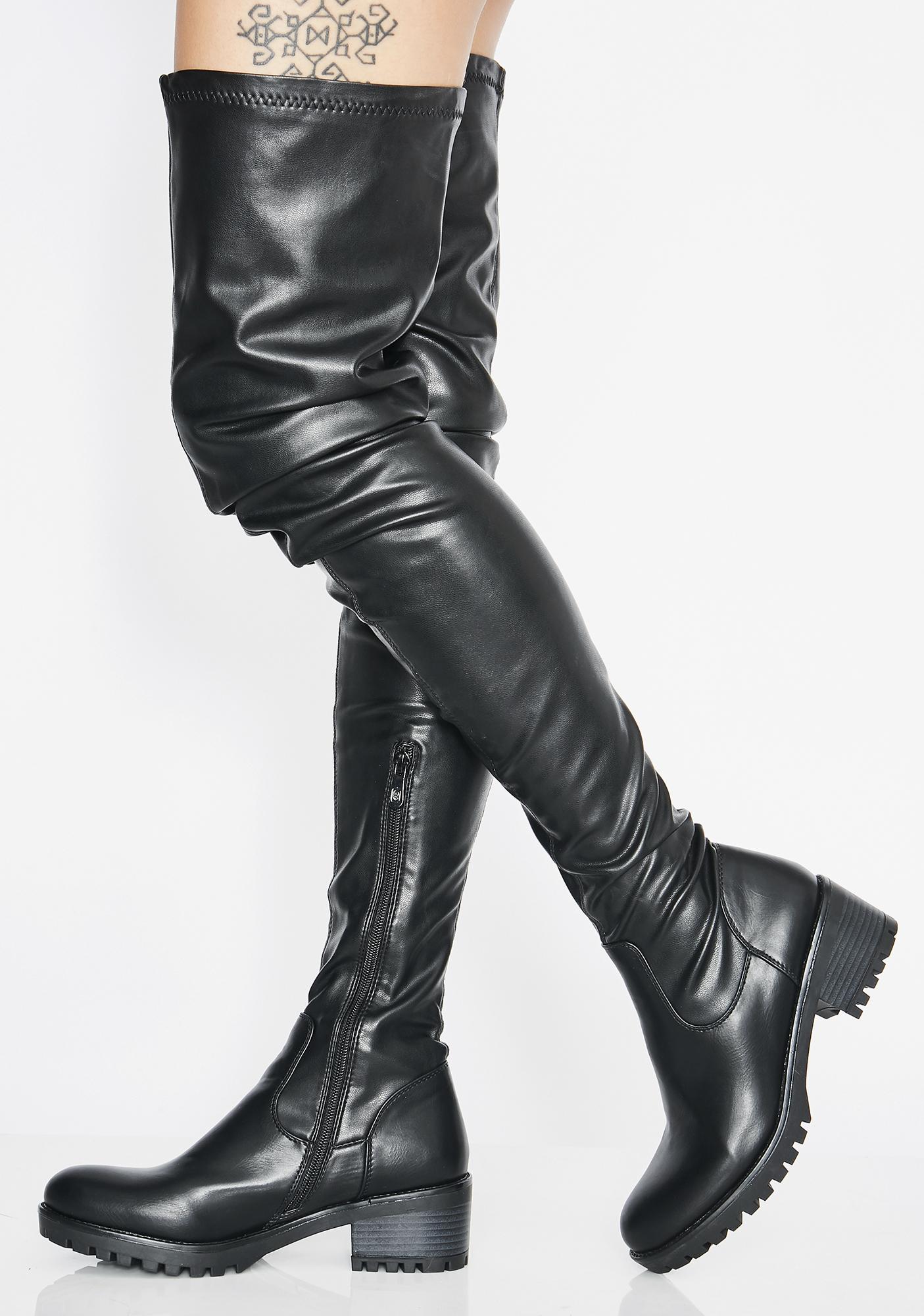 thigh high leather boots flat cheap online