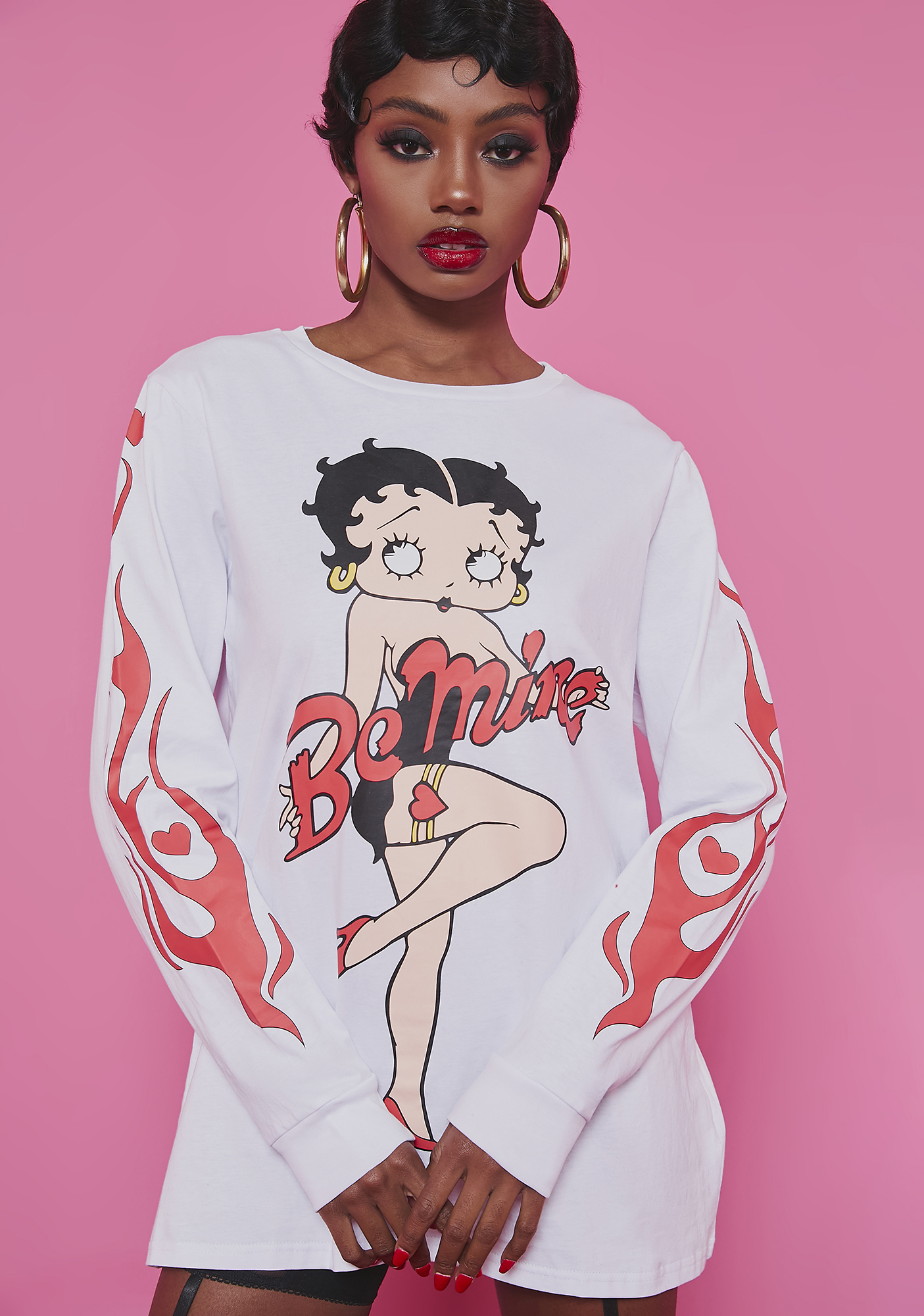 Betty Boop Oversized Long Sleeve Flame Print Graphic Tee | Dolls Kill