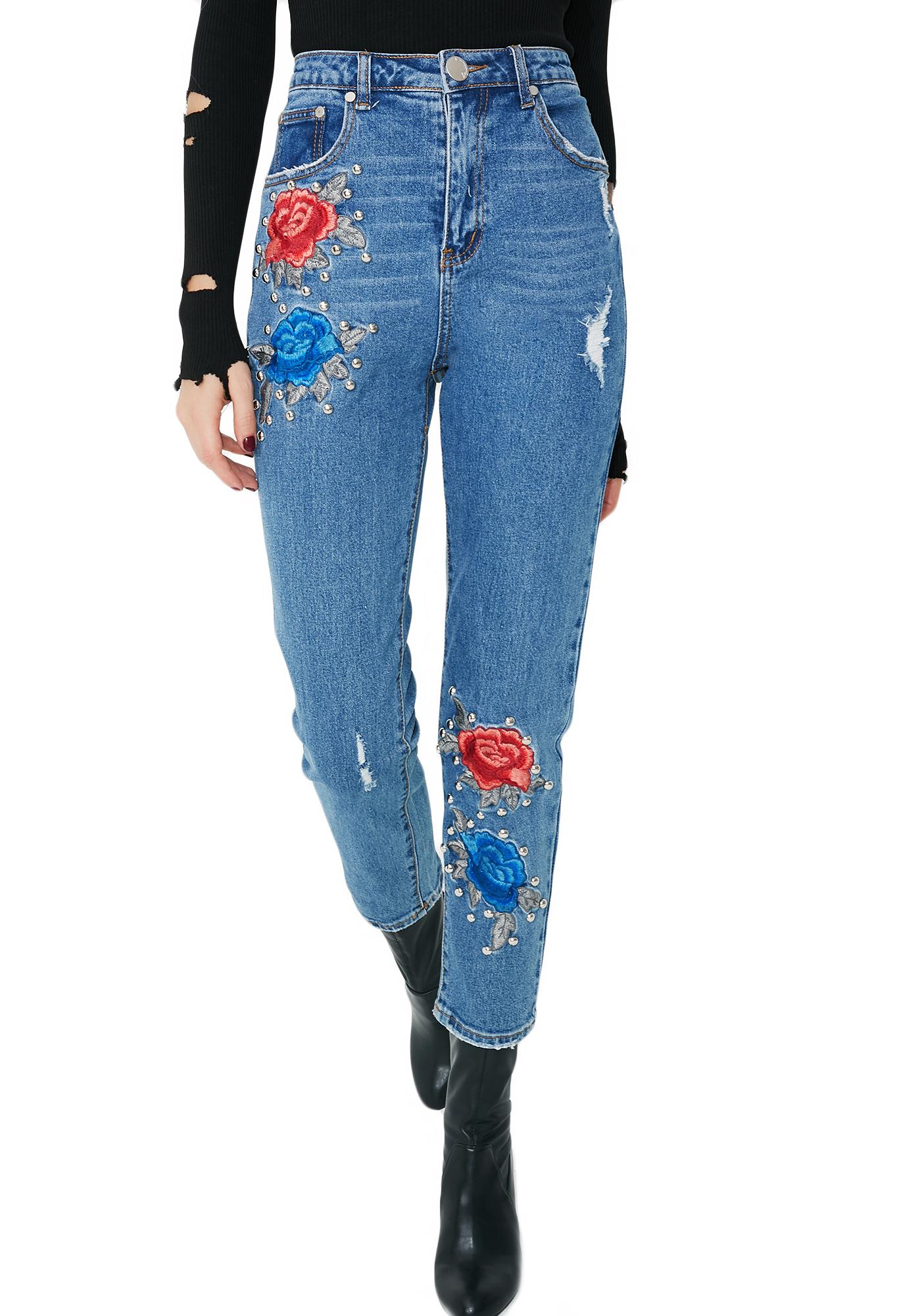 By My Side Floral Studded Jeans | Dolls Kill