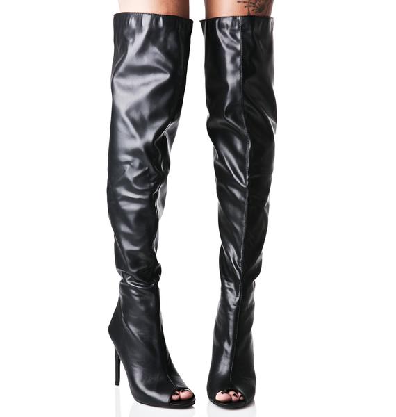 Black Vegan Leather Thigh HIgh Boots | Dolls Kill