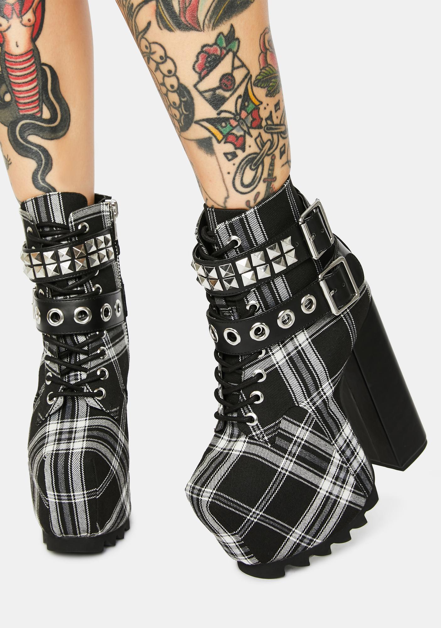 Charla Tedrick Nolita Aid Studded Plaid Platform Boots | Dolls Kill
