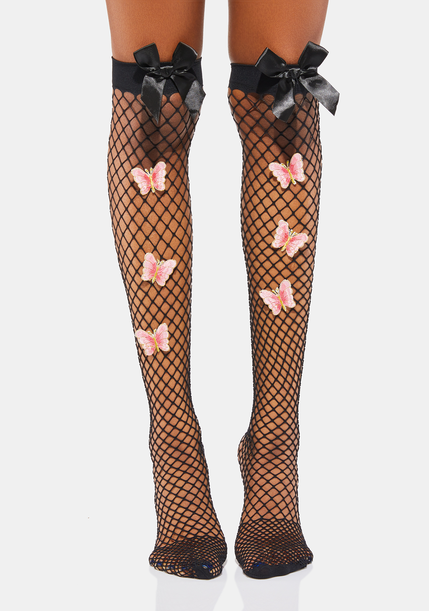 Butterfly Bow Fishnet Thigh High Socks Blackpink Dolls Kill