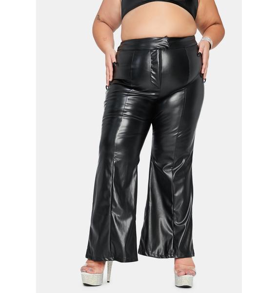 Plus Size Vegan Leather High Waist Flare Pants - Black | Dolls Kill