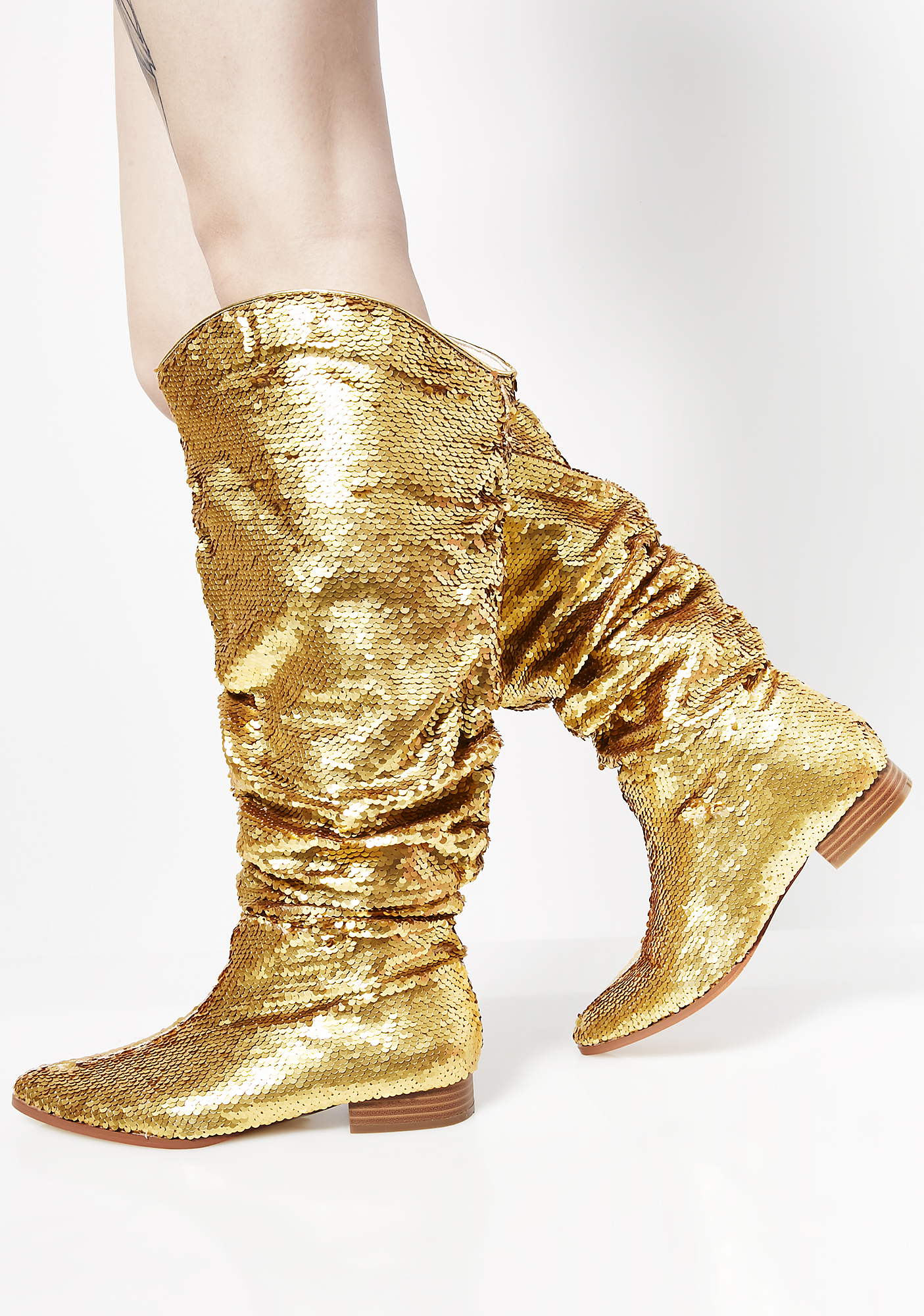 gold slouch boots