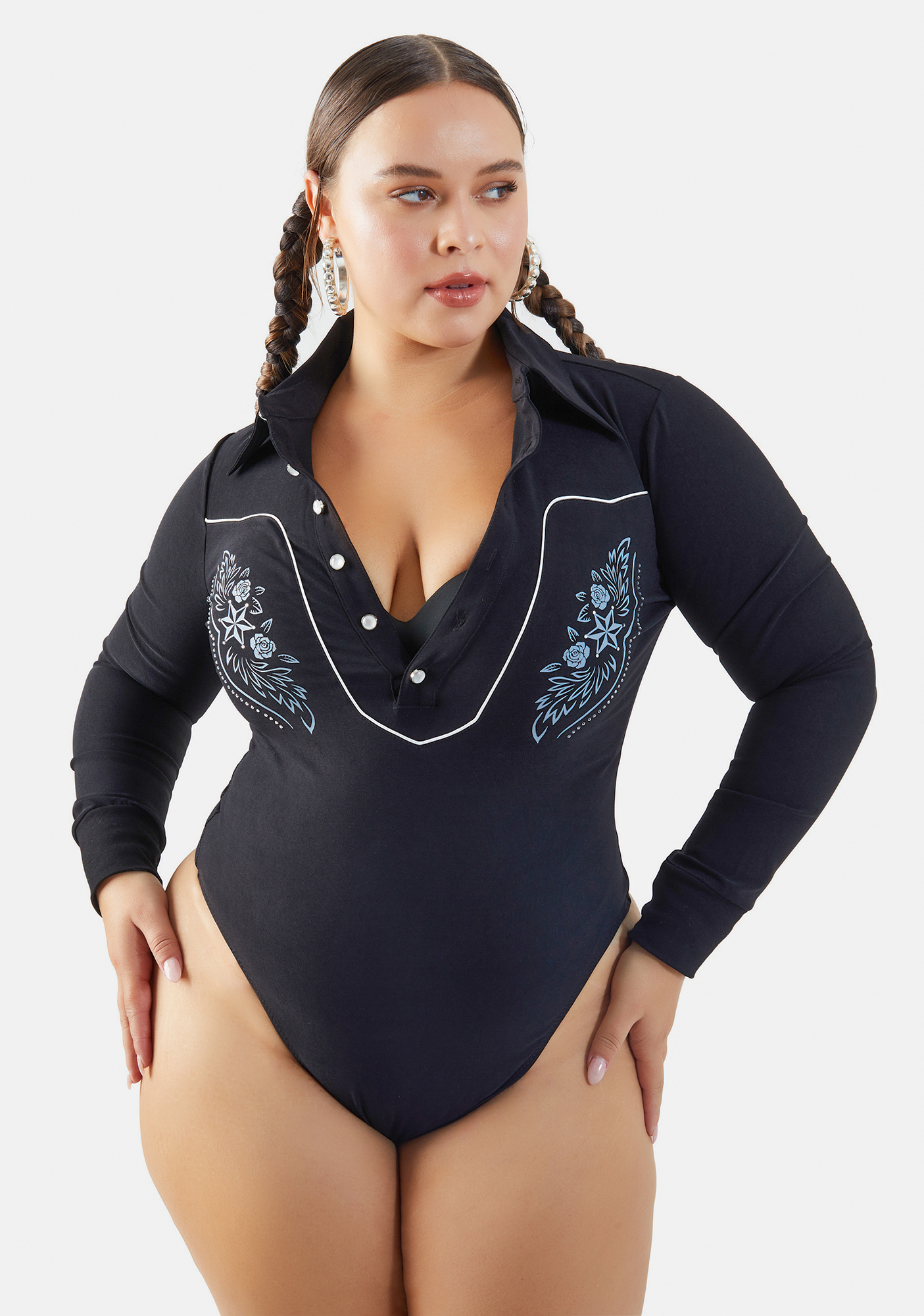 Plus Size Poster Grl Western Embroidered Long Sleeve Bodysuit Dolls Kill