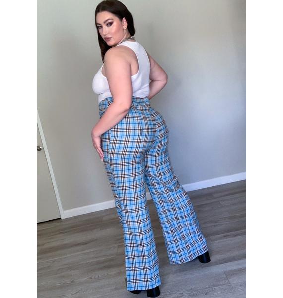Plus Size Tartan Check Plaid Trousers Light Blue Dolls Kill
