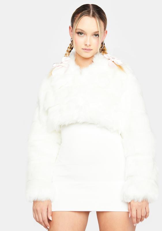 white fluffy cropped jacket