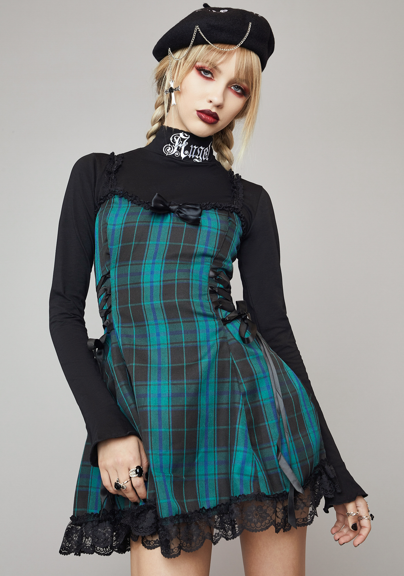 widow plaid lace up dress