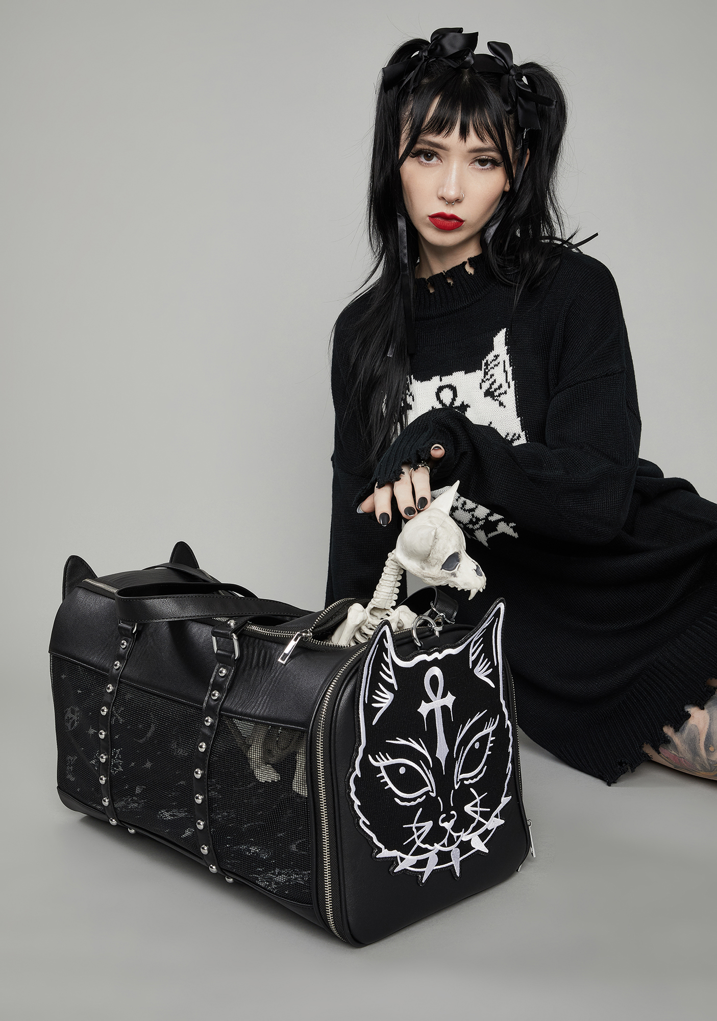 Dolls Kill Goth Kitty Vegan Leather Pet Carrier Black Dolls Kill