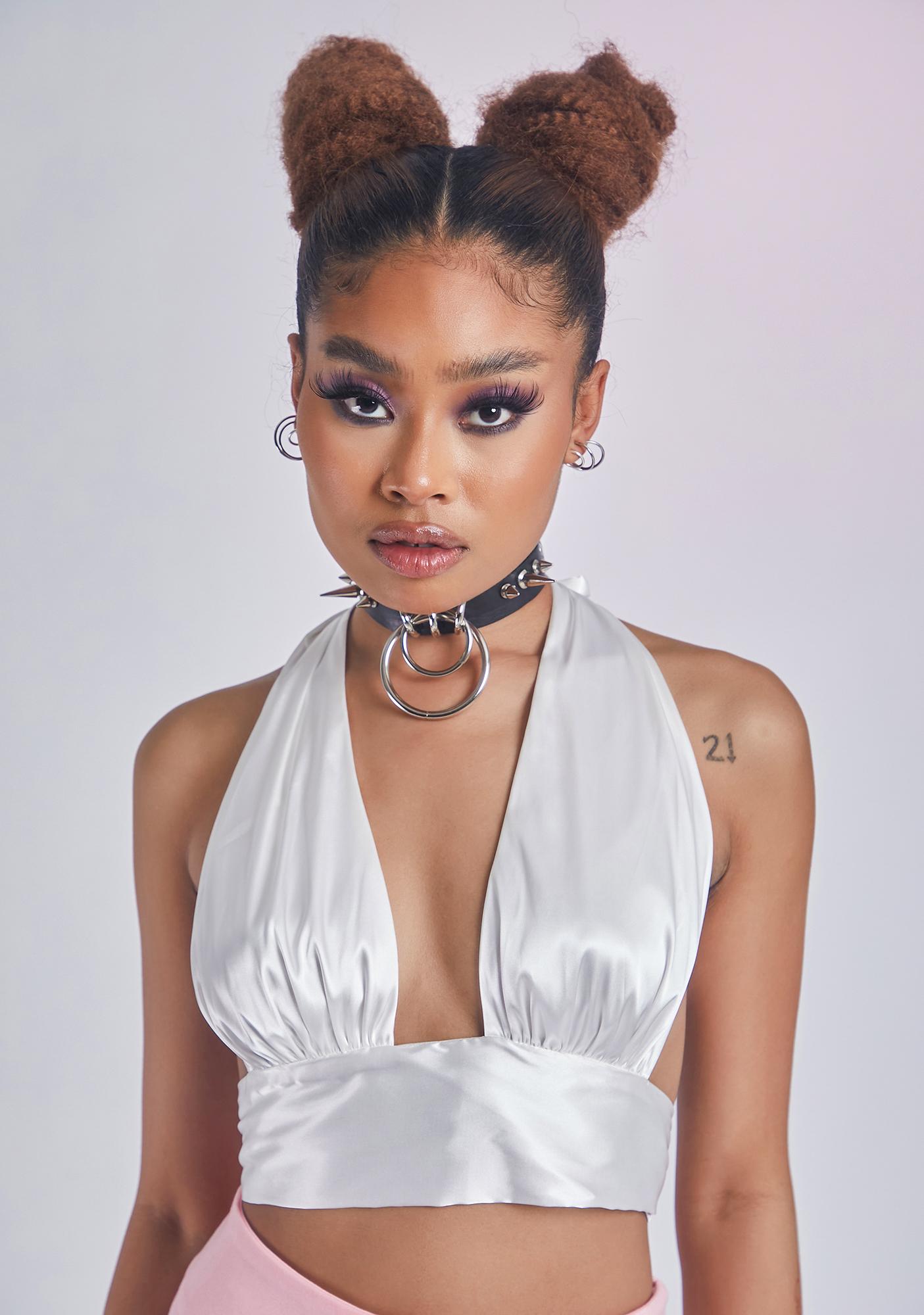 white satin halter top