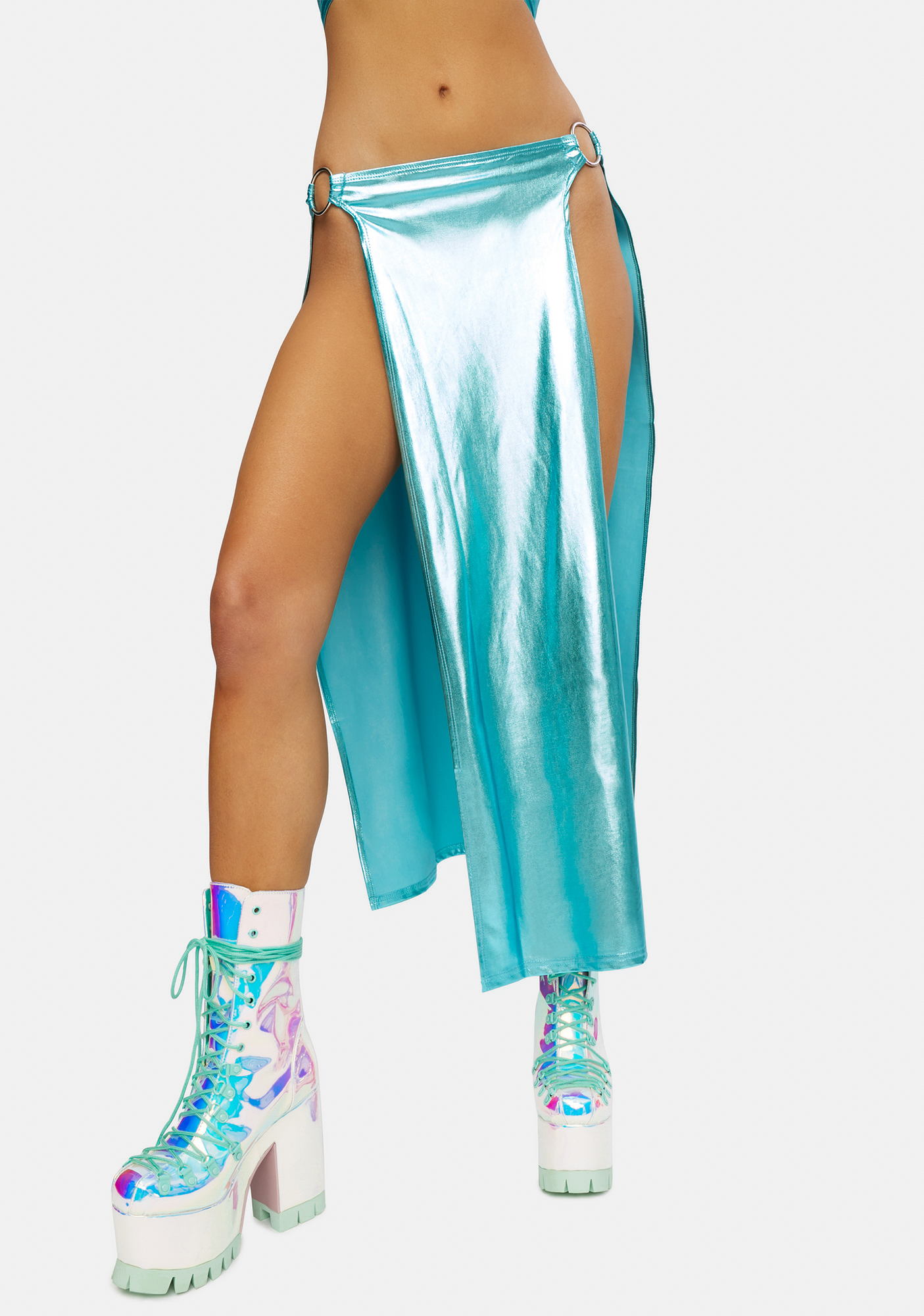 Club Exx Metallic Loincloth Maxi Skirt Icy Blue Dolls Kill