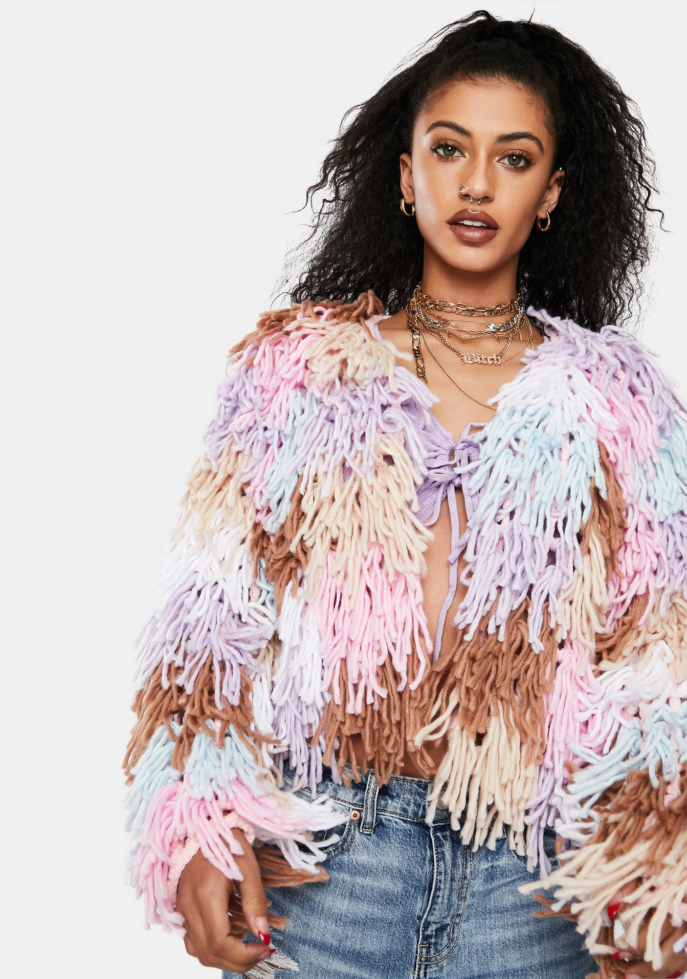 multi colored fringe jacket