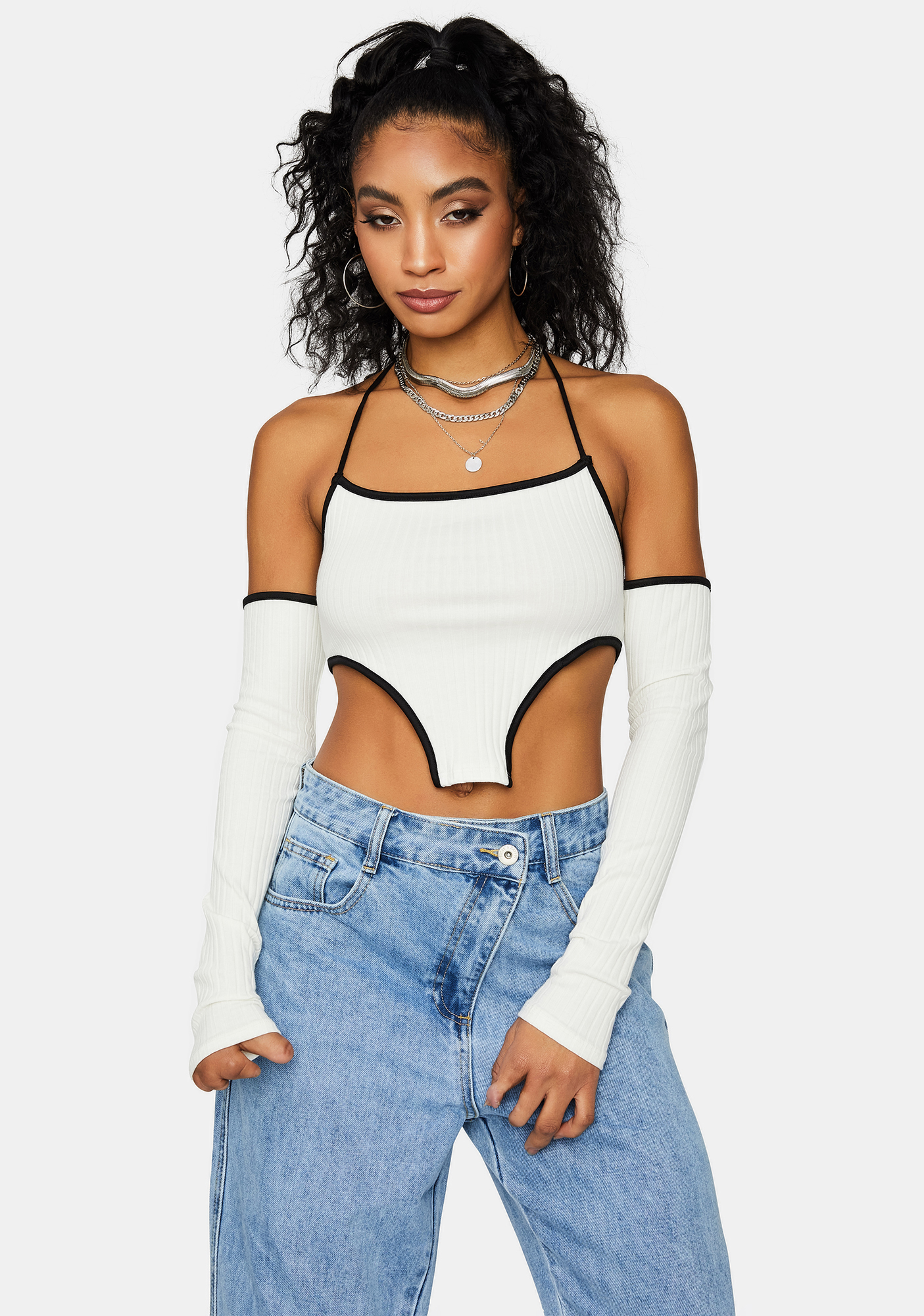 Halter Crop Top With Arm Warmers White Dolls Kill