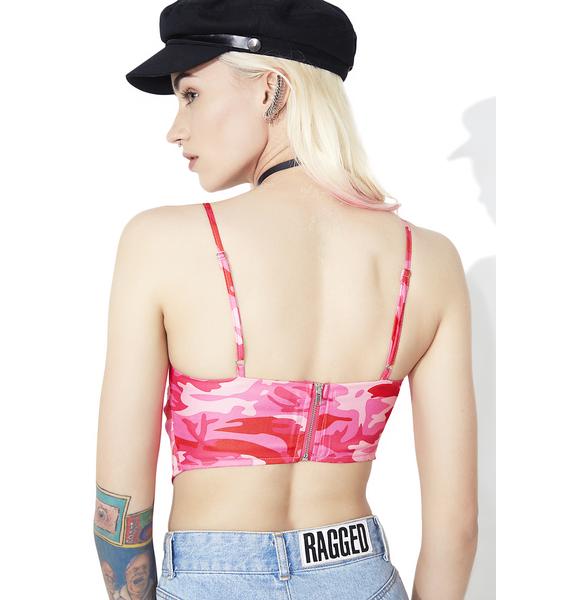Pink Camo Pointed Crop Top Dolls Kill