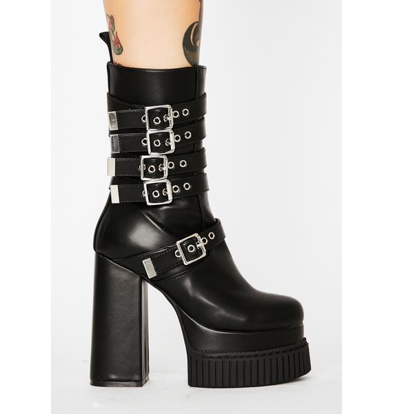 Lamoda Stagelight Creeper Platform Boots Buckle Chunky Heel Black