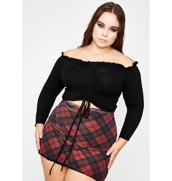 Plus Size Cinch Front Ruched Off The Shoulder Ruffle Crop Top Black ...