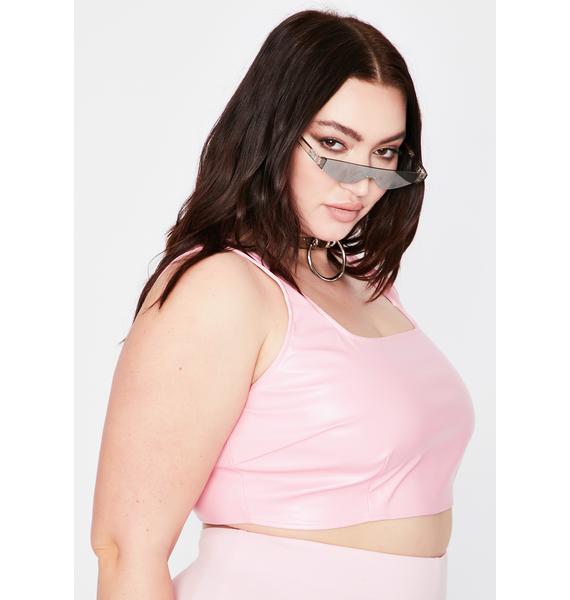 Plus Size Square Neck Tank Crop Top - Pink Vegan Leather | Dolls Kill