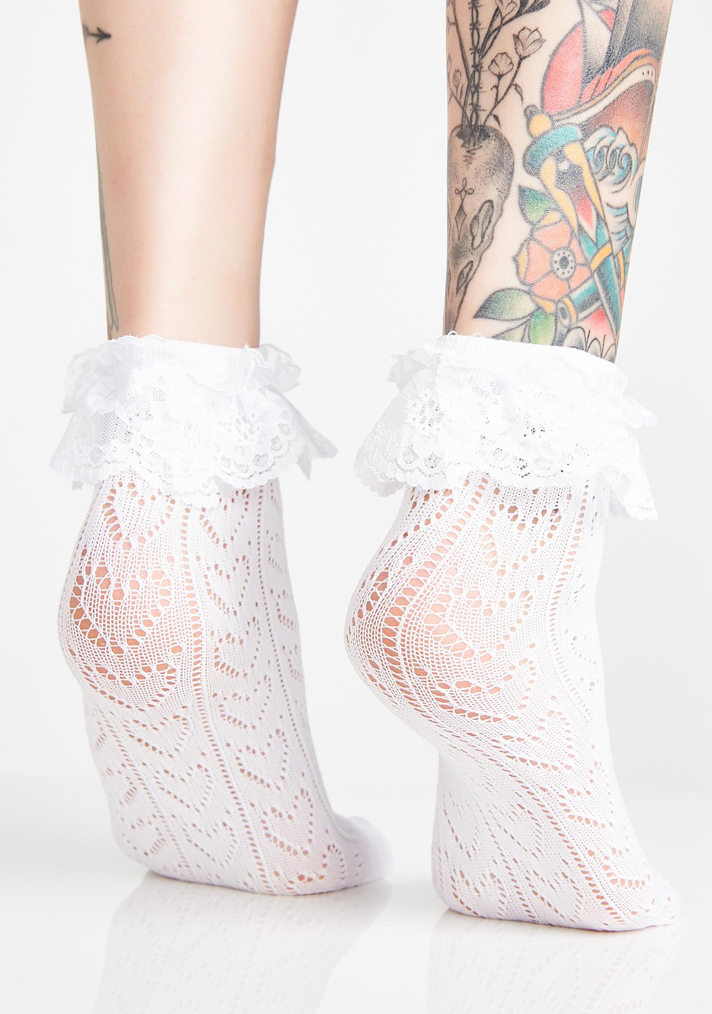 White Pointelle Heart Ruffle Ankle Socks Dolls Kill 