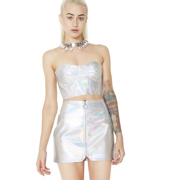 Silver Holographic Vegan Leather Mini Skirt | Dolls Kill