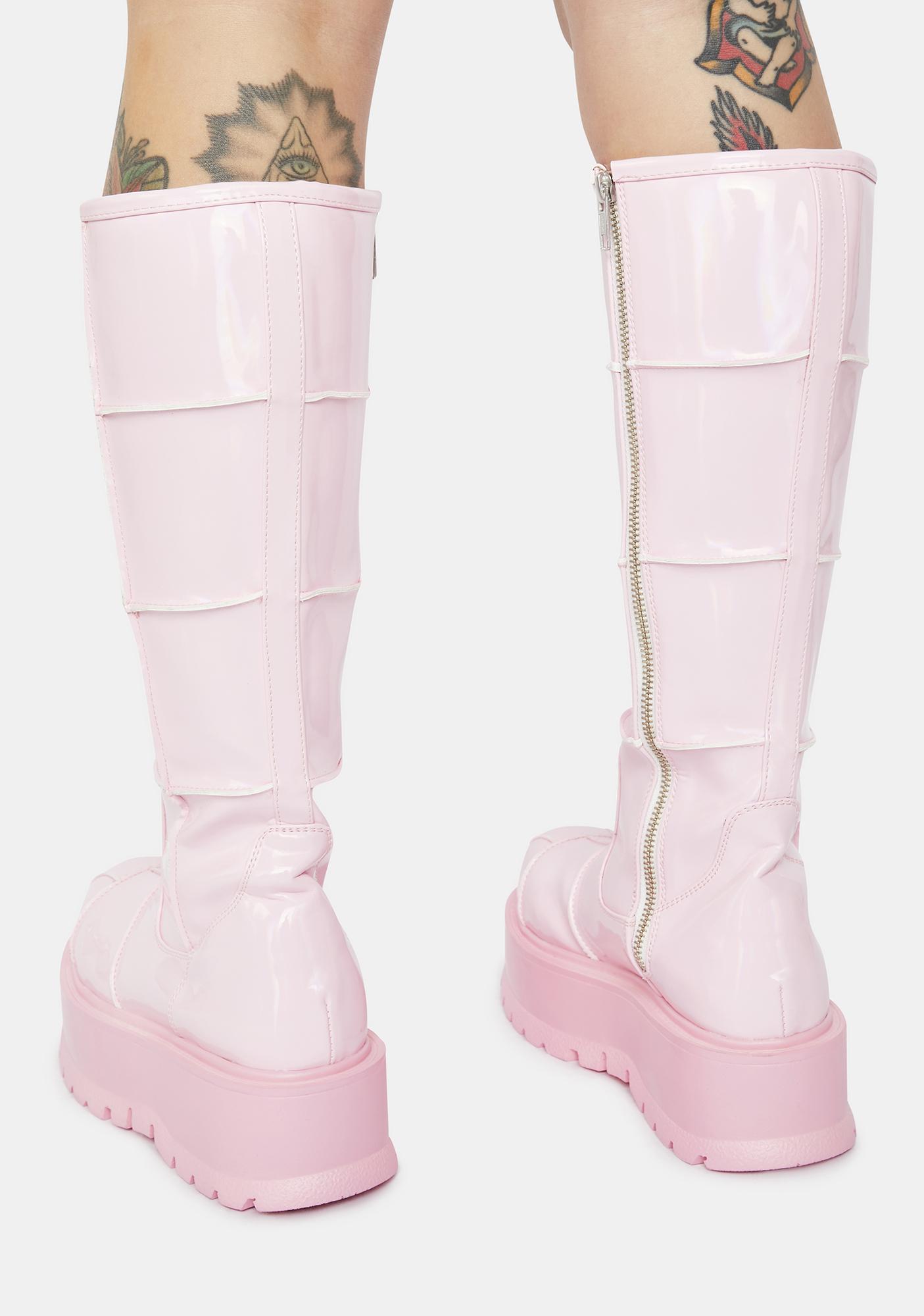 Demonia Slacker-230 Knee High Boots - Pastel Pink | Dolls Kill