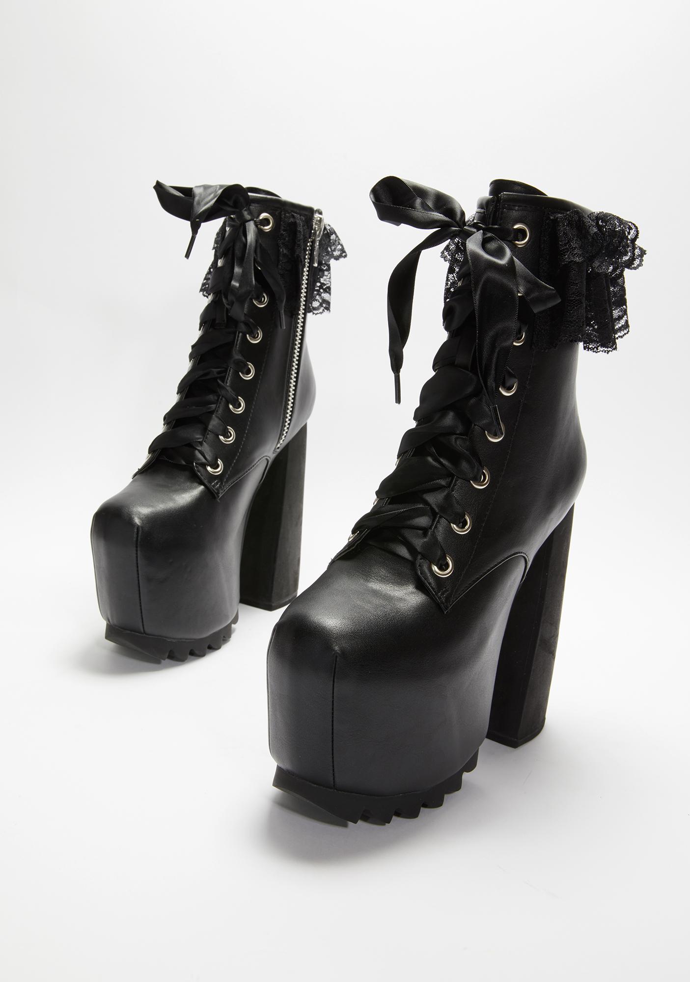 Widow Elegant Gothic Lolita Platform Lace Up Boots - Black | Dolls Kill