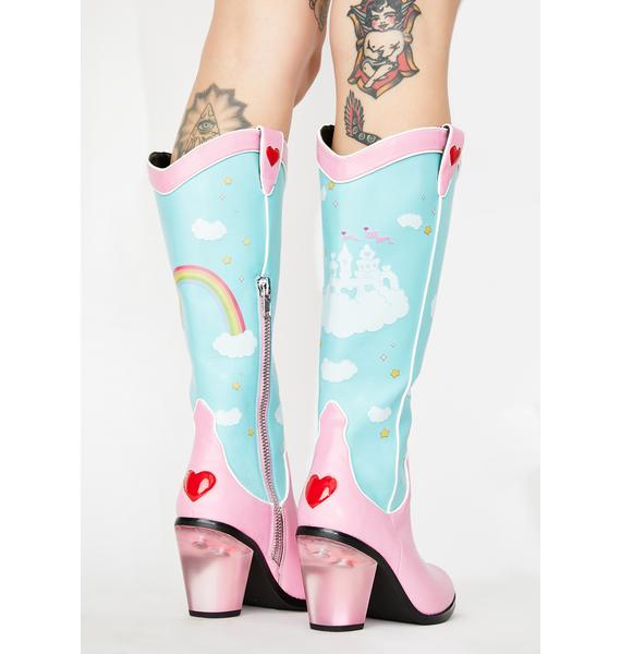 Dolls Kill X Care Bears Rainbow Cowboy Boot - Blue Pink | Dolls Kill