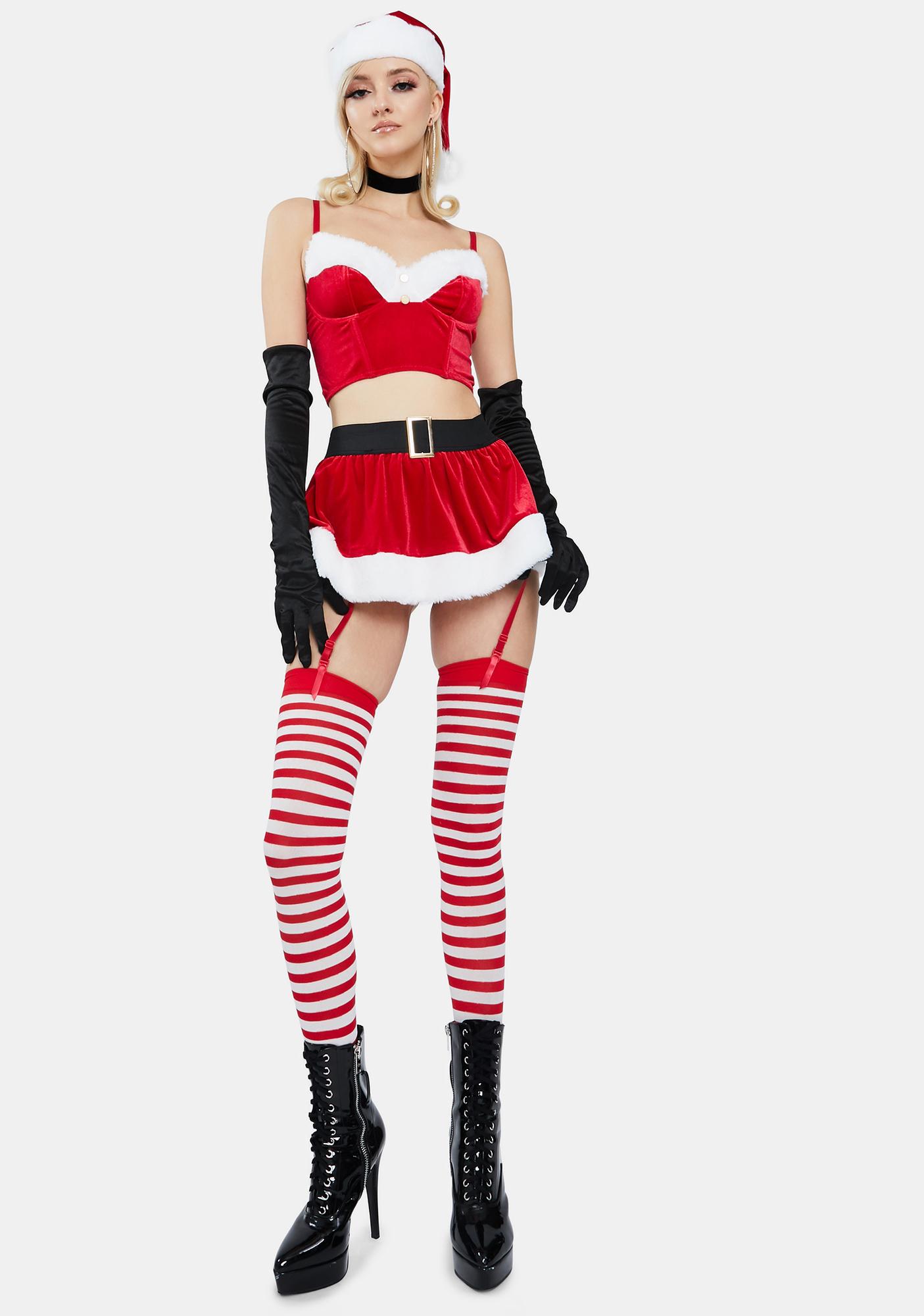 Christmas Sexy Santa Three Piece Lingerie Set Red White Dolls Kill