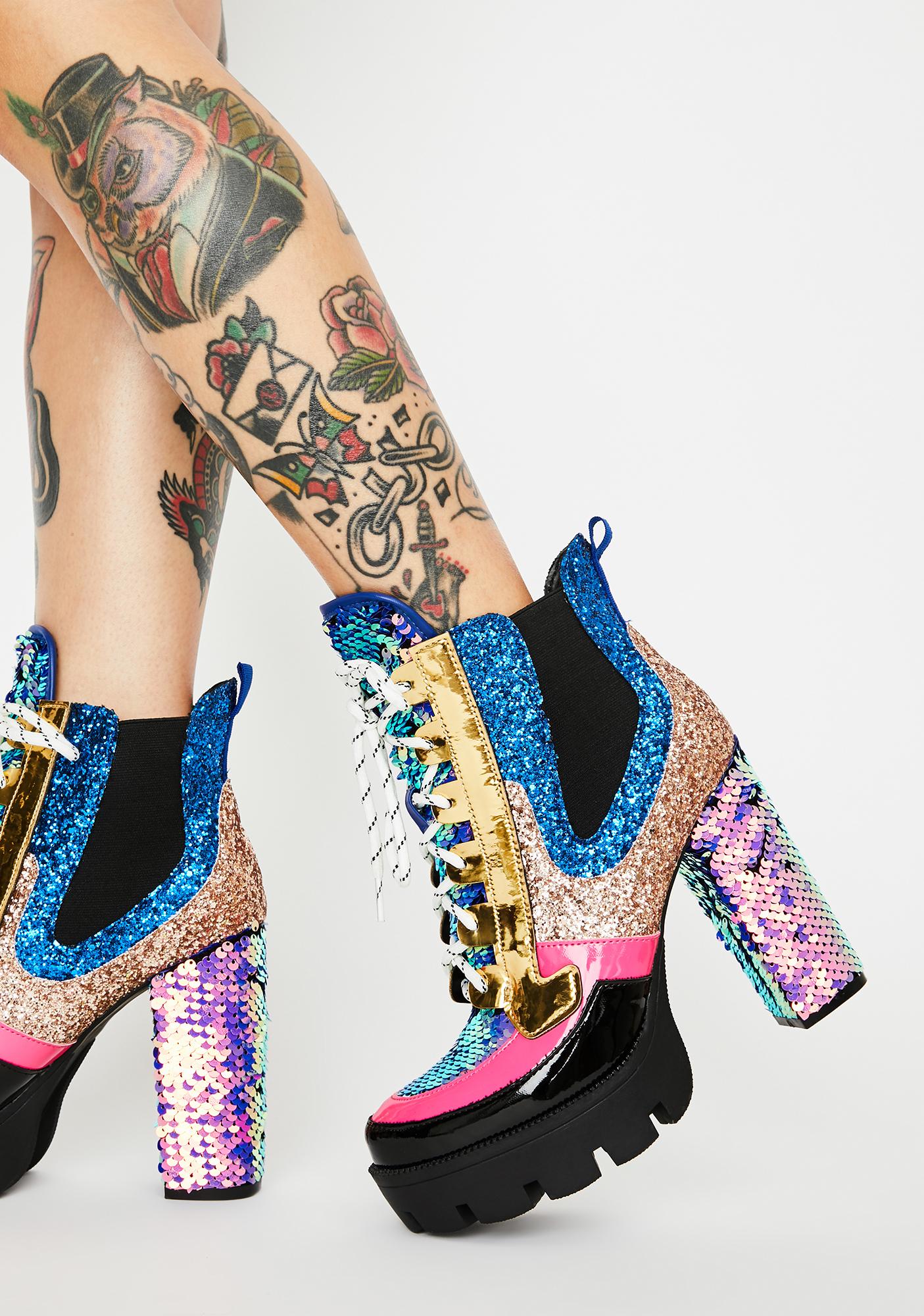 sequin platform boots