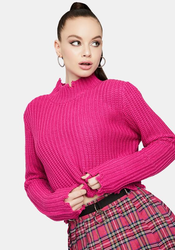 hot pink distressed sweater