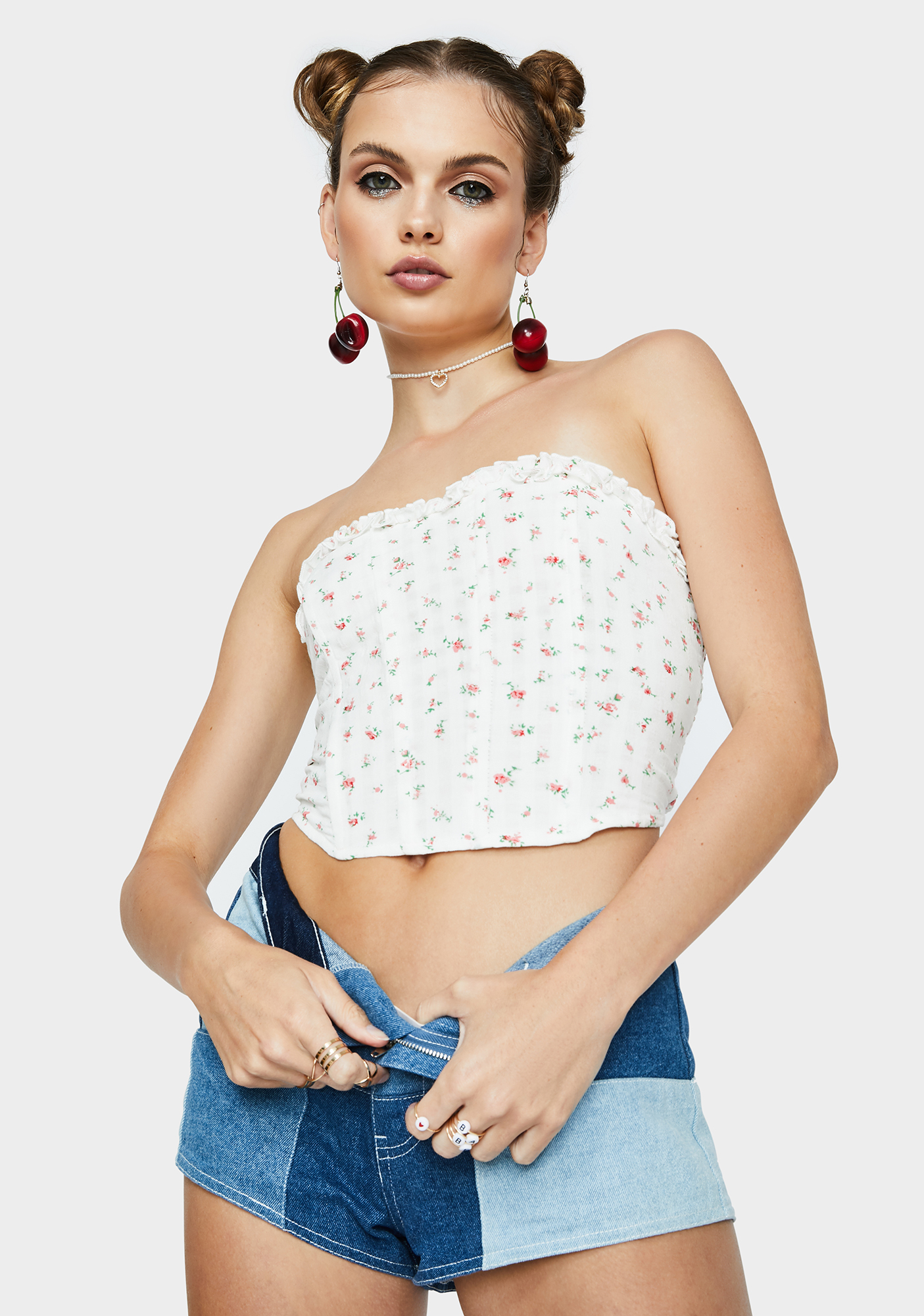 Strapless Floral Corset Crop Tank White Dolls Kill