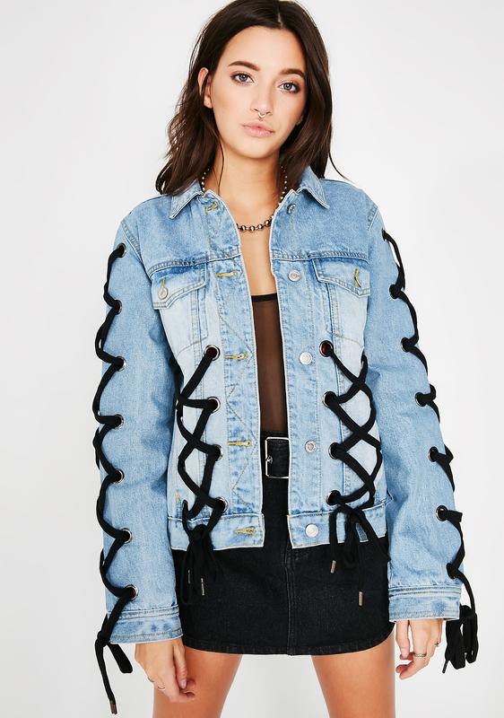lace up denim jacket