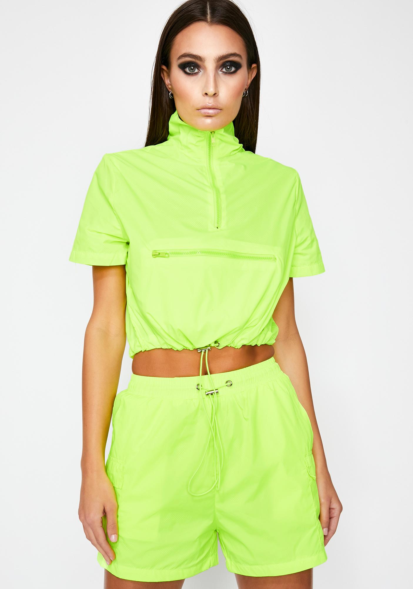 Neon Green Nylon Jacket And Shorts Set | Dolls Kill