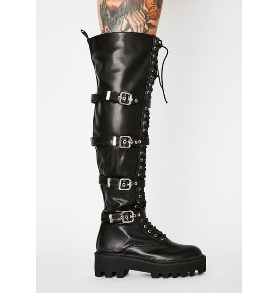 Lamoda Buckle Up Knee High Vegan Leather Combat Boots | Dolls Kill