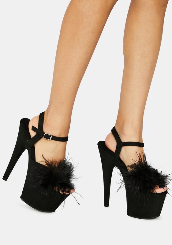 black fur heels