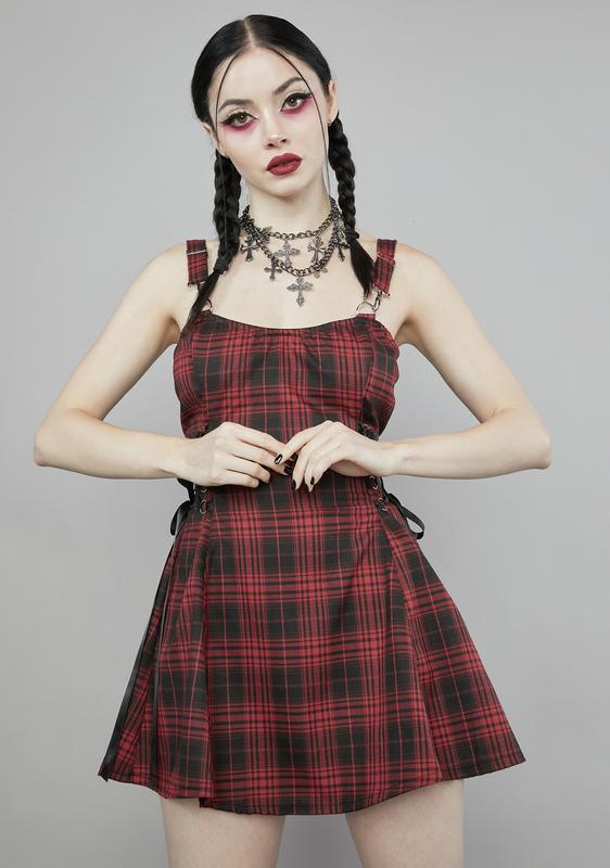 widow plaid lace up dress