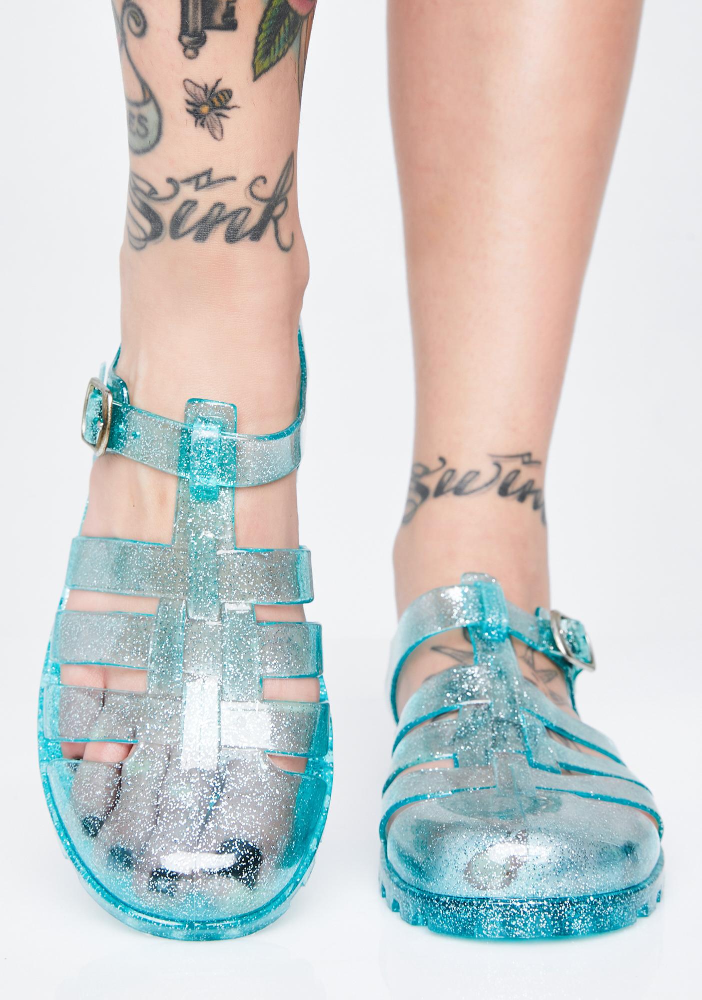 Clear Blue Glitter Jelly Sandals Dolls Kill