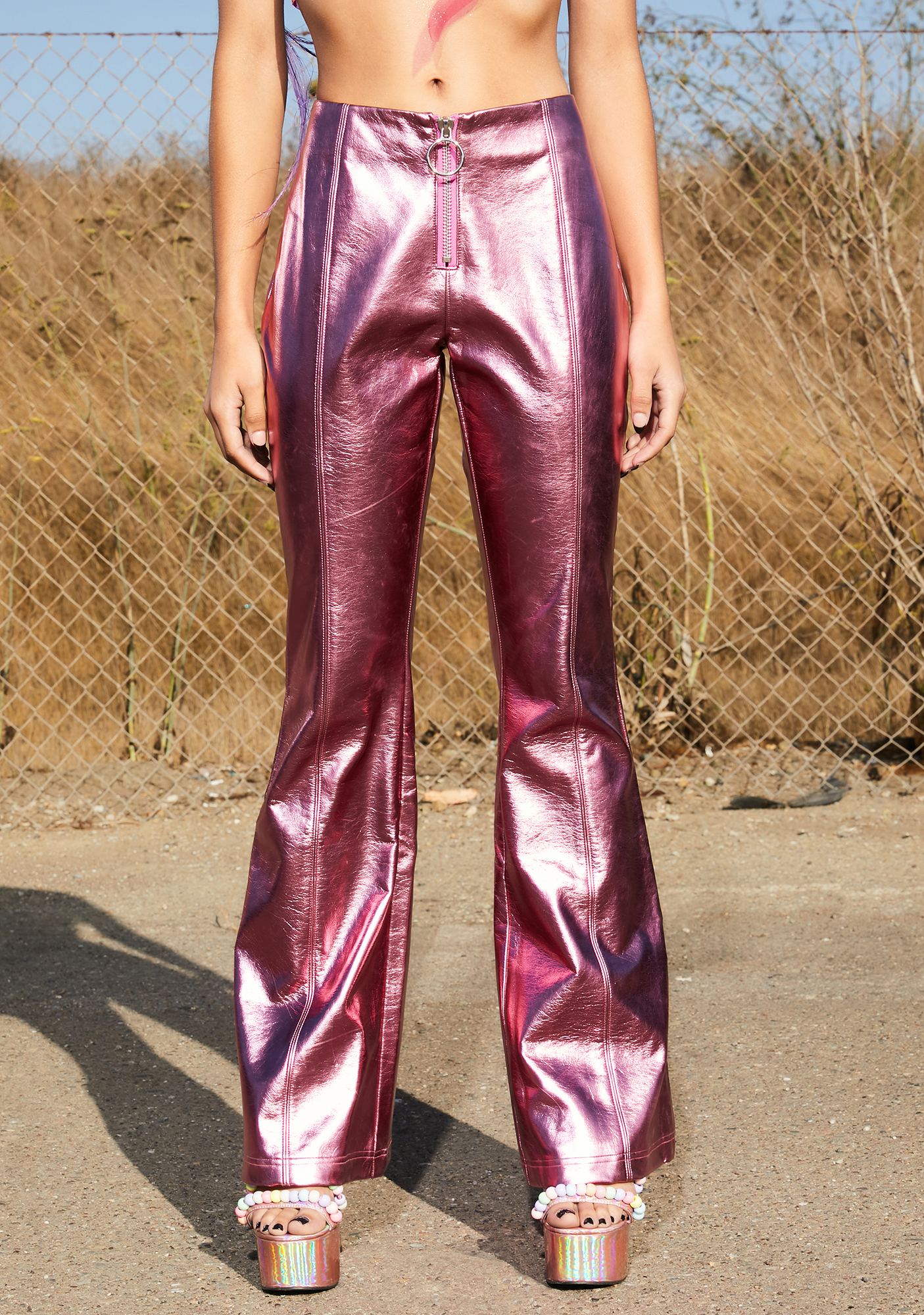 pink metallic pants
