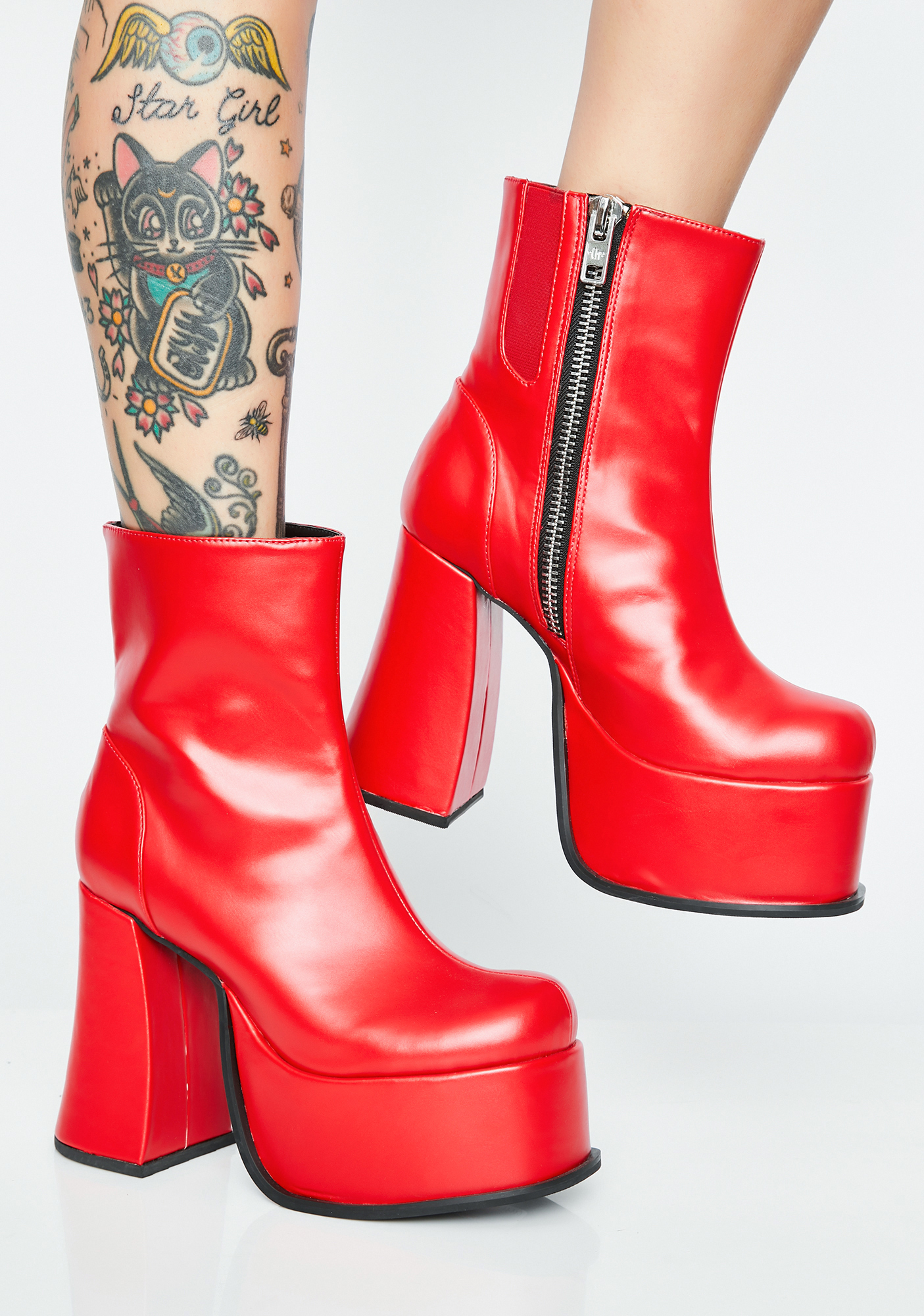 red chunky platform boots