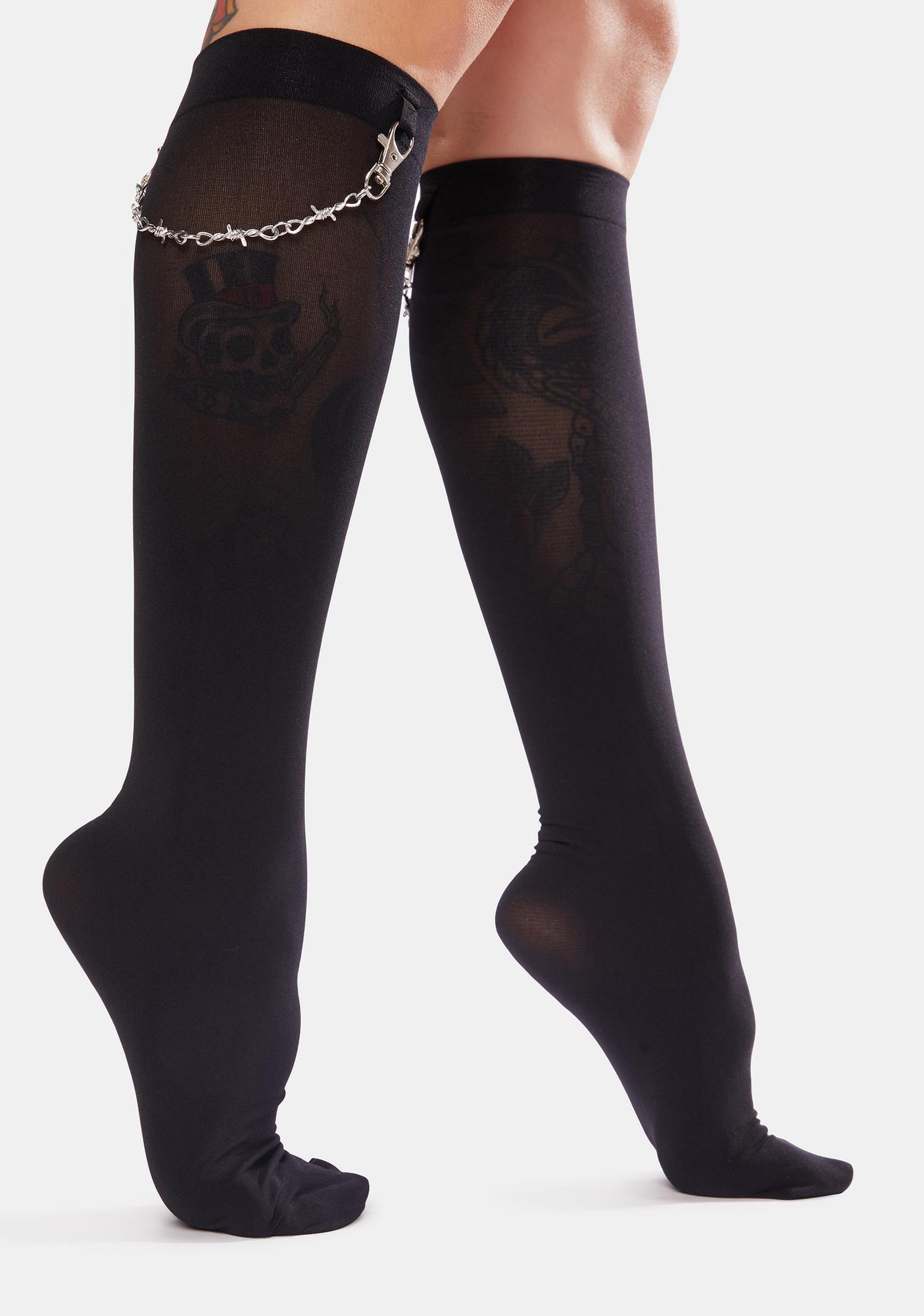 Barbed Wire Chain Knee High Socks Dolls Kill