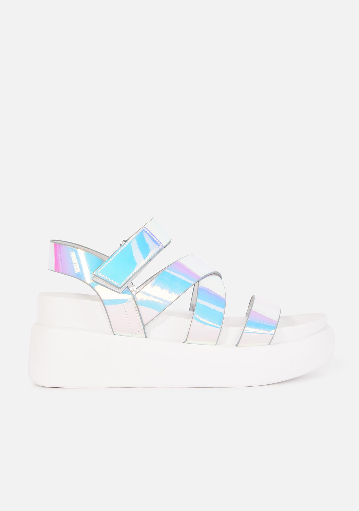 iridescent platform sandals