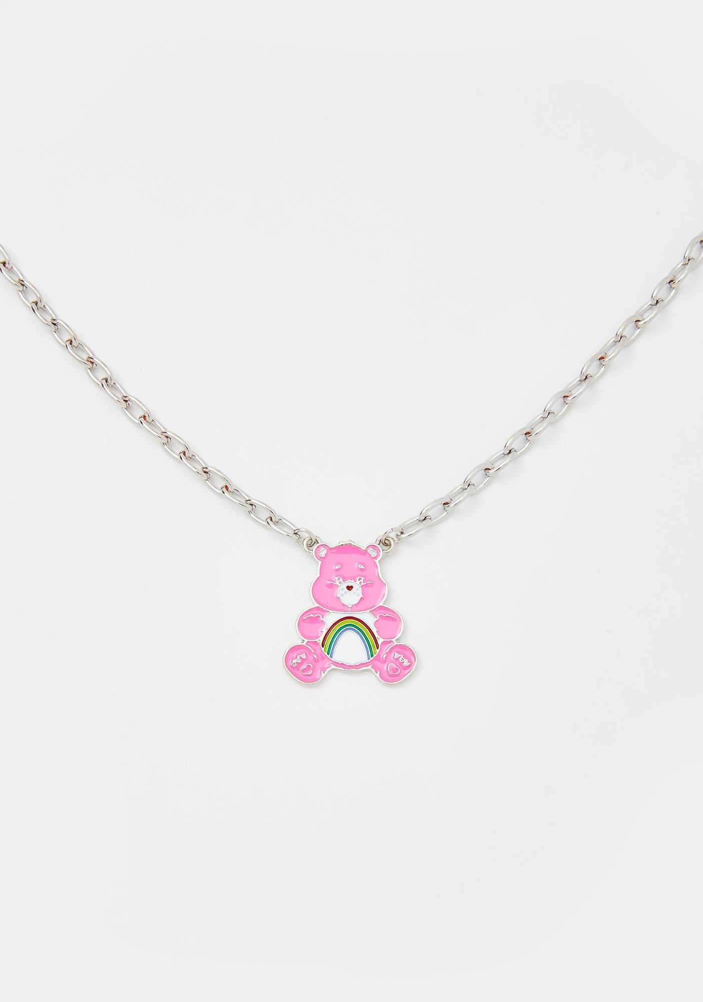 Dolls Kill X Care Bears Chain Pendant Charm Necklace Pink Dolls Kill