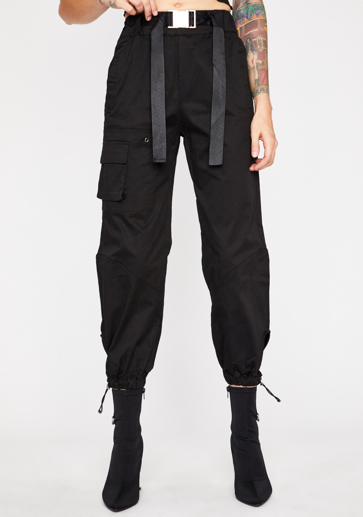 Black Buckle Belt Jogger Pants | Dolls Kill