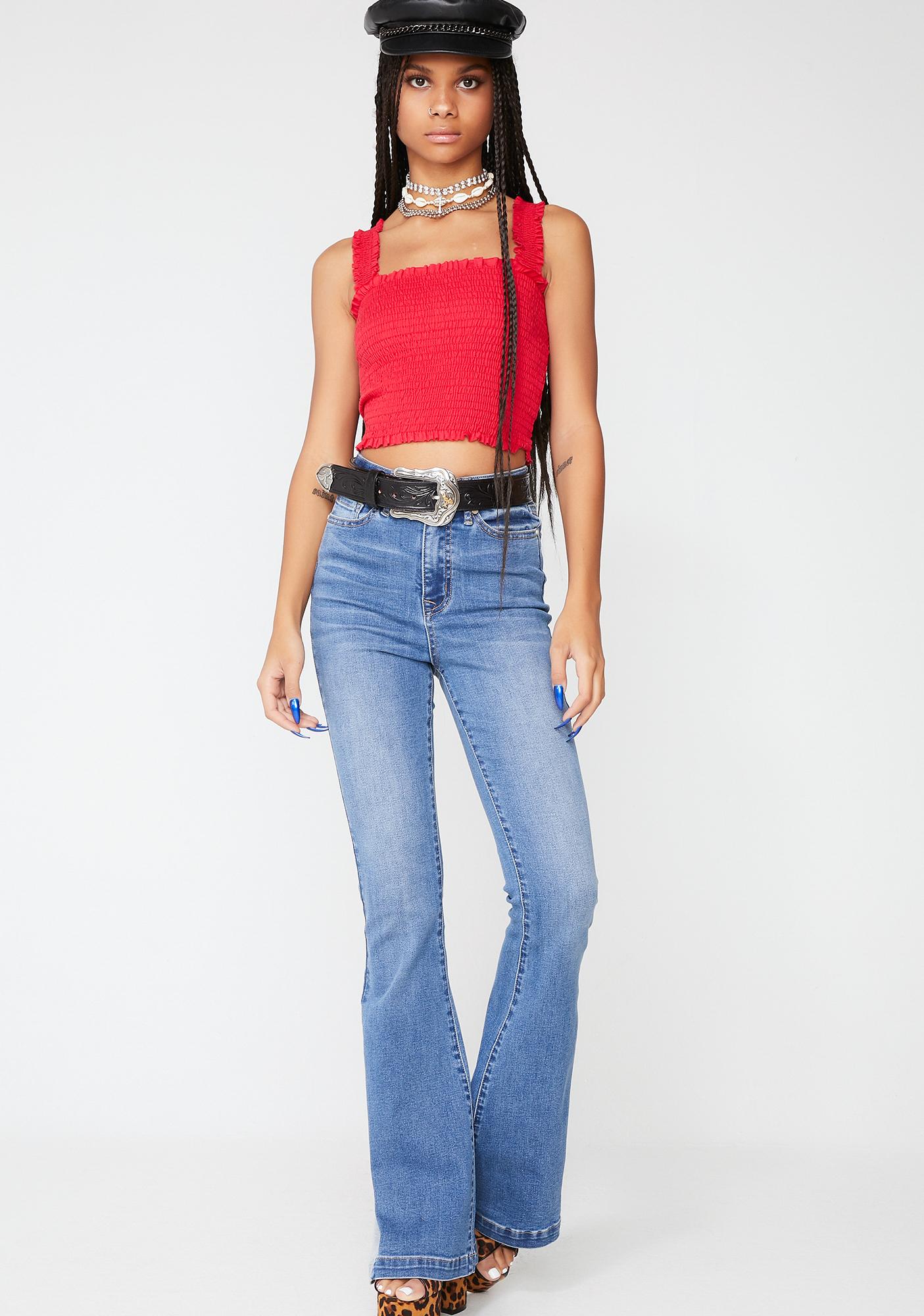 Red Smocked Square Neck Crop Top | Dolls Kill
