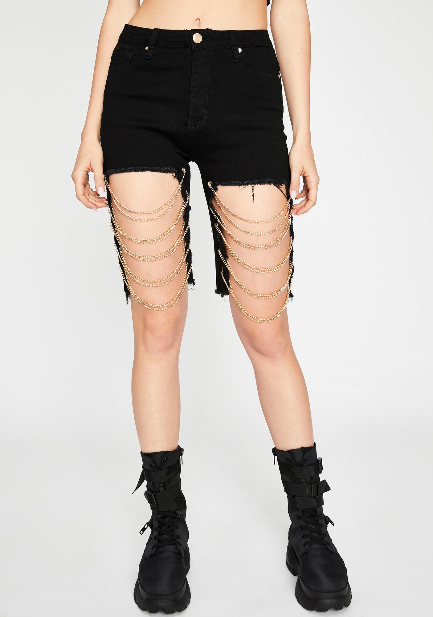 Denim Chain Cut Out Bermuda Shorts Dolls Kill