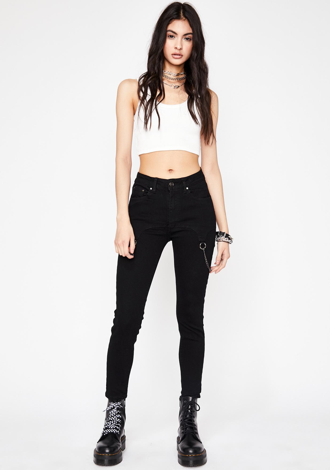 Black Skinny Jeans With Side Chains | Dolls Kill