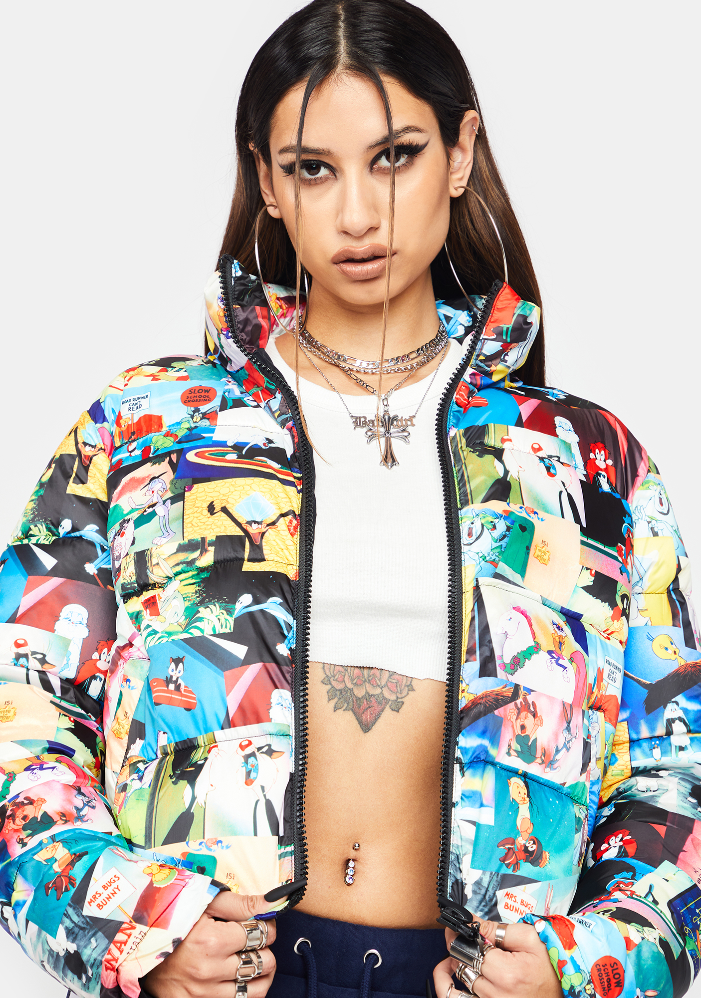 Dolls Kill X Looney Tunes Screengrab Printed Puffer Coat Dolls Kill