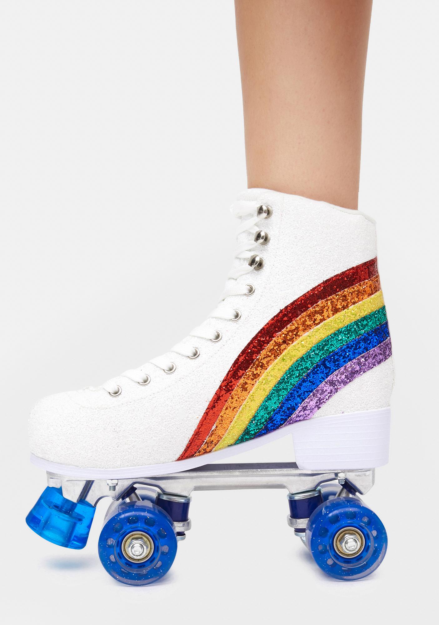 Club Exx Glitter Roller Skates White/Rainbow Dolls Kill