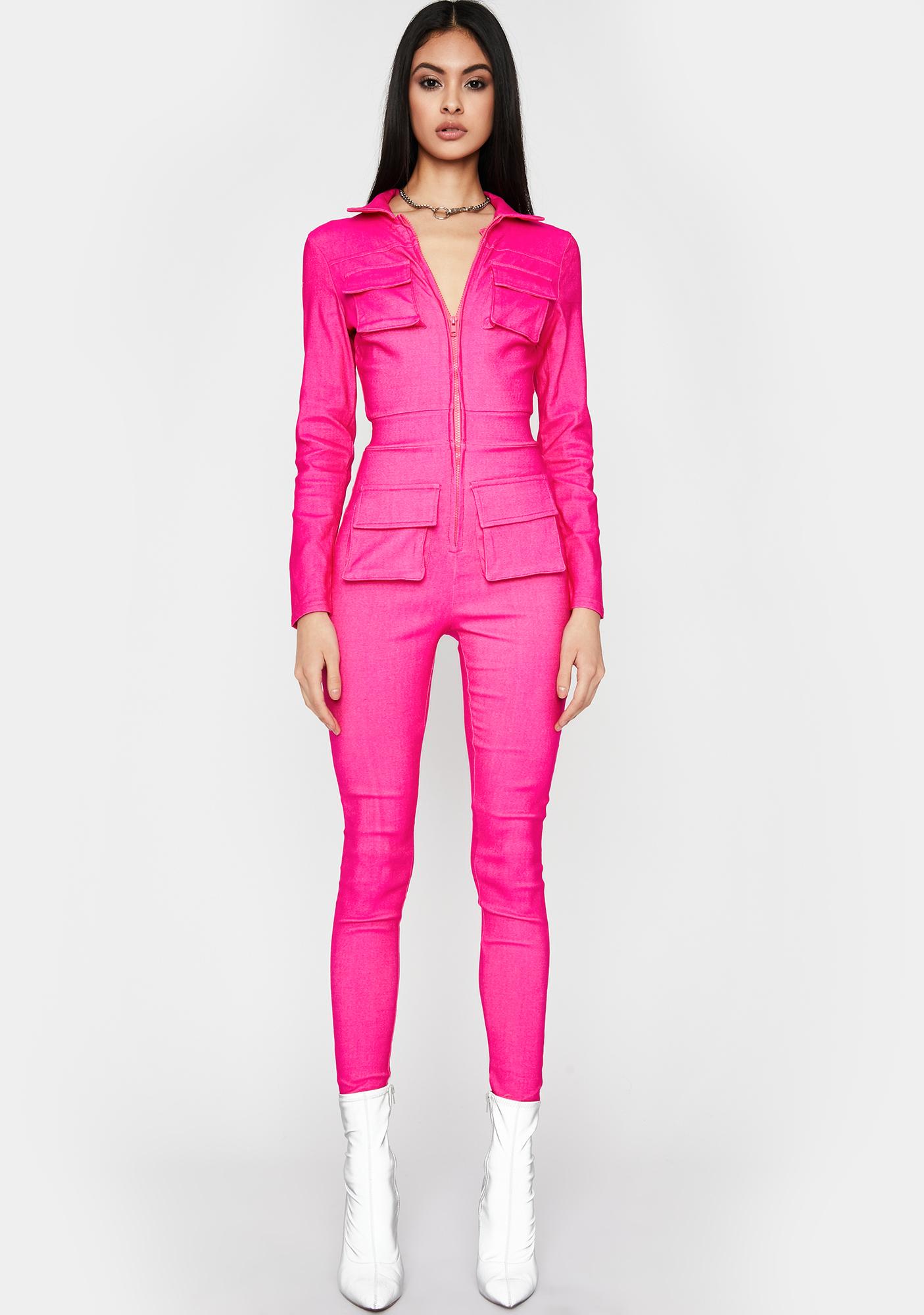 pink cargo jumpsuit